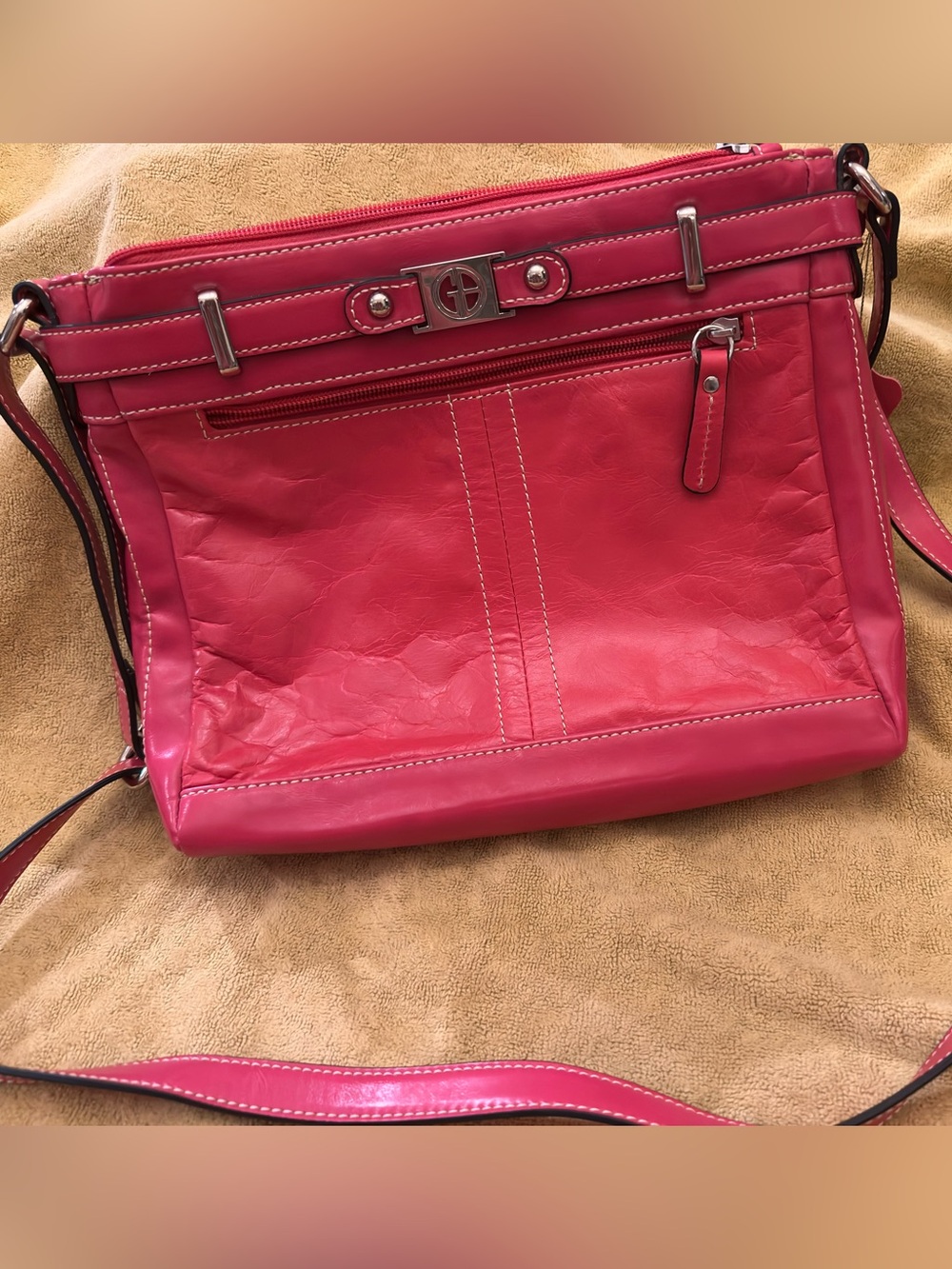 Bright Pink Leather Crossbody Bag by Giani Bernini